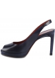 Santoni Women's high heels slingback peep toe sandals in navy blue leather