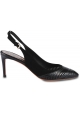 Santoni Women's pointed toe slingback pumps shoes in black suede leather with laser cut