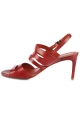 Santoni Women's heeled sandals with bands in red leather with ankle strap closure