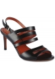 Santoni Women's heeled sandals with bands in black leather with ankle strap closure