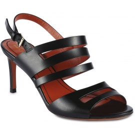 Santoni Women's heeled sandals with bands in black leather with ankle strap closure