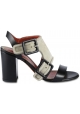 Santoni Women's heeled sandals in gray and black suede leather with buckles