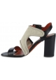 Santoni Women's heeled sandals in gray and black suede leather with buckles