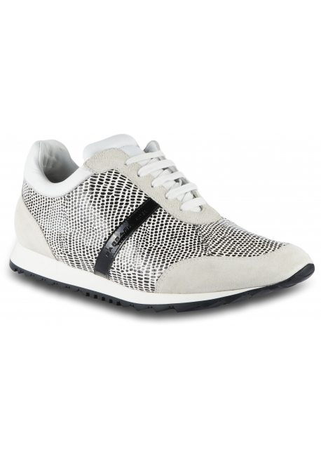 Barbara Bui Women's low top sneakers shoes in white and black leather with python print
