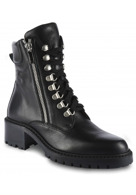 Barbara Bui Women's ranger ankle boots with laces and side zips in black leather