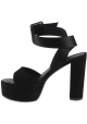 Barbara Bui Women's high heels platform sandals in balck suede leather with buckle