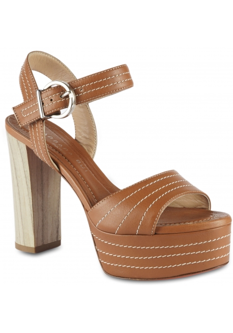 Barbara Bui Women's high heels platform sandals in brown leather with buckle closure
