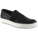 Lanvin Men's slip-on sneakers in perforated black leather with side elastic bands