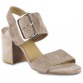 Stuart Weitzman Women's heeles sandals in taupe suede leather with buckle closure