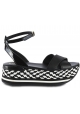 Hogan Women's platform sandals in black leather with crossed bands and ankle strap