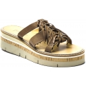 Sartore Women's platform mules sandals with fringes in taupe leather
