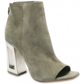 Vic MatiÃ© Women's open toe ankle boots with metal block heel in kaki suede leather