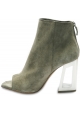 Vic MatiÃ© Women's open toe ankle boots with metal block heel in kaki suede leather