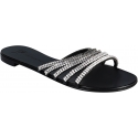 Giuseppe Zanotti Women’s low slip-on sandals in black leather bands with rhinestones