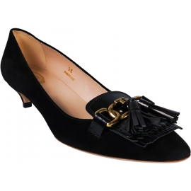Tod's Women’s low pumps shoes in black suede with gold chain tassels fringe