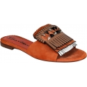 Santoni Women's low sandals in terracotta suede with studs and fringes