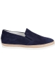 Tod's Men's slip-on loafers shoes in blue marine suede leather with raffia sole