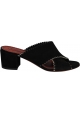 Santoni Women's sandals with crossed bands and heel in black suede