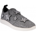 Giuseppe Zanotti Women's slip-on sneakers shoes in silver fabric with stars and strass