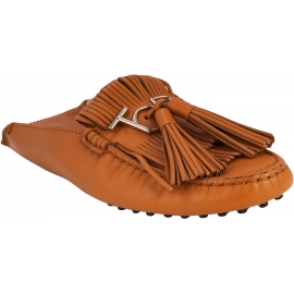 Tod's Women's mules loafers in camel-colored leather with tassels and fringes