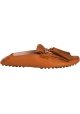Tod's Women's mules loafers in camel-colored leather with tassels and fringes