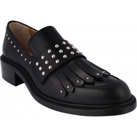 Barbara Bui Women's slip-on loafers shoes in black leather with fringe and silver studs