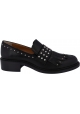 Barbara Bui Women's slip-on loafers shoes in black leather with fringe and silver studs