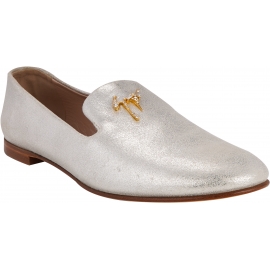 Giuseppe Zanotti Women's slip-on ballet flat shoes in platinum leather gold logo with strass