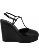 Prada Women's Sandals with square toe and wedge in black leather with buckle