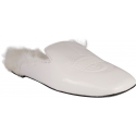 Chiara Ferragni Women's square toe mules sandals in white patent leather and internal fur