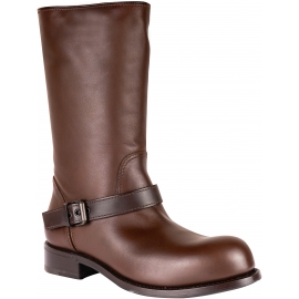 Bottega Veneta Woman's mid-calf ankle boots in brown leather with buckle strap
