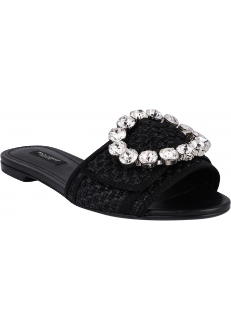 omvang verraden BES Dolce & Gabbana Women's flat sandals in black raffia with crystals -  Italian Boutique