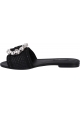 Dolce & Gabbana Women's flat sandals in black raffia with crystals