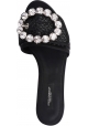 Dolce & Gabbana Women's flat sandals in black raffia with crystals