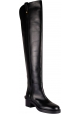 Valentino Women's over-the-knee boots with square heel in black leather with golden logo