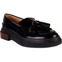 Tod's Women's slip-on loafers shoes in black leather with fringe and tassels