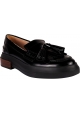 Tod's Women's slip-on loafers shoes in black leather with fringe and tassels