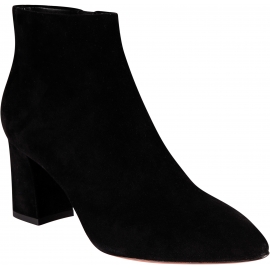 Santoni Women's pointed toe heeled ankle boots in black suede leather with side zip