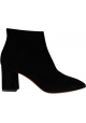 Santoni Women's pointed toe heeled ankle boots in black suede leather with side zip