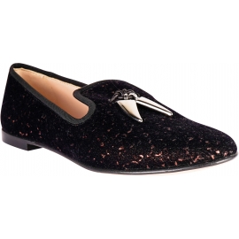Giuseppe Zanotti Women's loafers shoes in black and copper velvet with metal horns