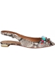 Aquazzura Women's pointed toe slingback ballet flats in rock-colored python leather with colored studs