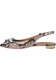 Aquazzura Women's pointed toe slingback ballet flats in rock-colored python leather with colored studs