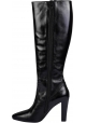 Saint Laurent Women's heeled knee high boots in black leather with side zip closure