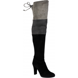 Stuart Weitzman Women's thigh high boots with heel in black gray suede leather with laces