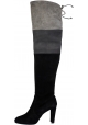 Stuart Weitzman Women's thigh high boots with heel in black gray suede leather with laces