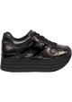 Hogan Women's wedge sneakers in lead-colored leather with side logo in patent leather