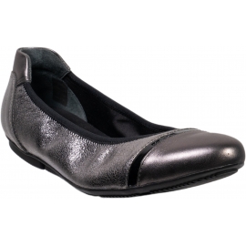 Hogan Women's slip-on ballet flats in lead-colored leather with black band with logo on the toe