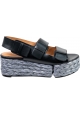 Clergerie Women's gray raffia wedge slingback sandals in black leather