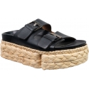 Clergerie Women's raffia wedge slip-on sandals in black leather with buckles