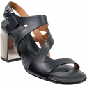 Clergerie Women's metal high heel sandals in black leather with buckle closure